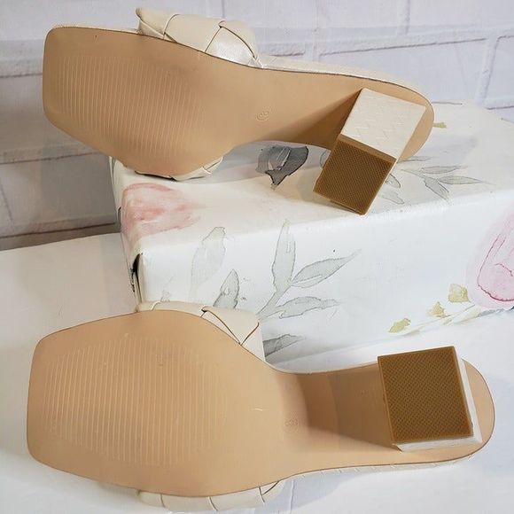 NEW Rilista Neutral Cream Braided Square Toe Heeled Sandals womens 8 Block Heel - Picture 8 of 8